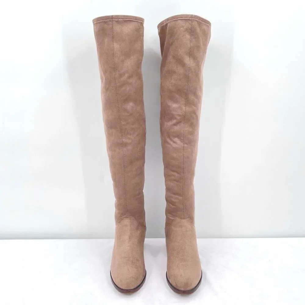 Steve Madden Gabbie Tan Vegan Suede Stretch Over The Knee Block Heel Boots 7.5